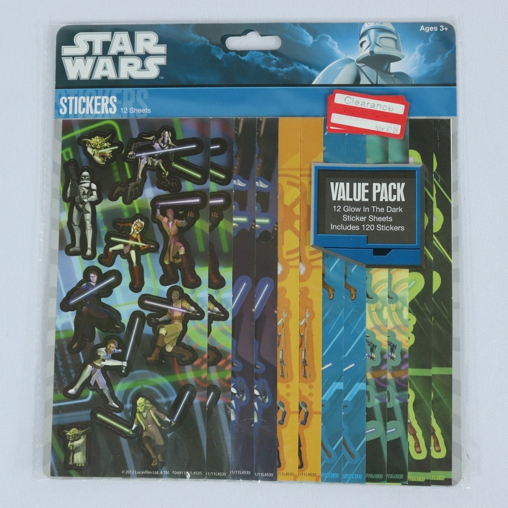Star Wars 2012 Animated 12 Sheets 120 Glow in the Dark‎ Stickers New Sealed